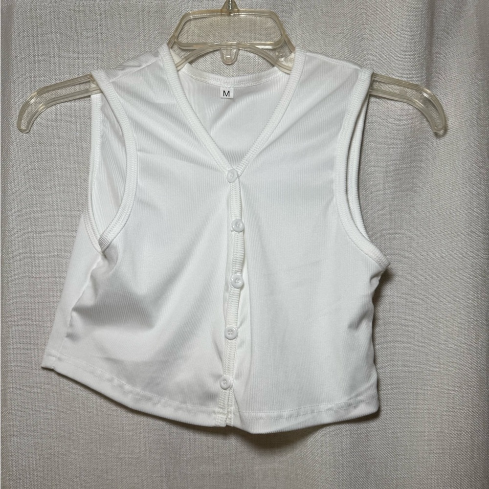 SHEIN White Buttoned Crop Tank Top